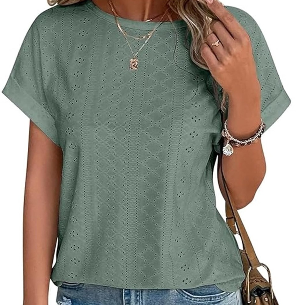 Women's Green Eyelet Top